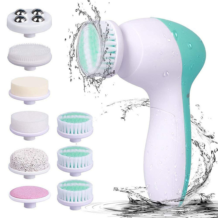 7 in 1 Face Exfoliating Electric Facial Cleaner Silicone Scrub Pore Cleaner Spin Sonic Facial Cleansing Brush