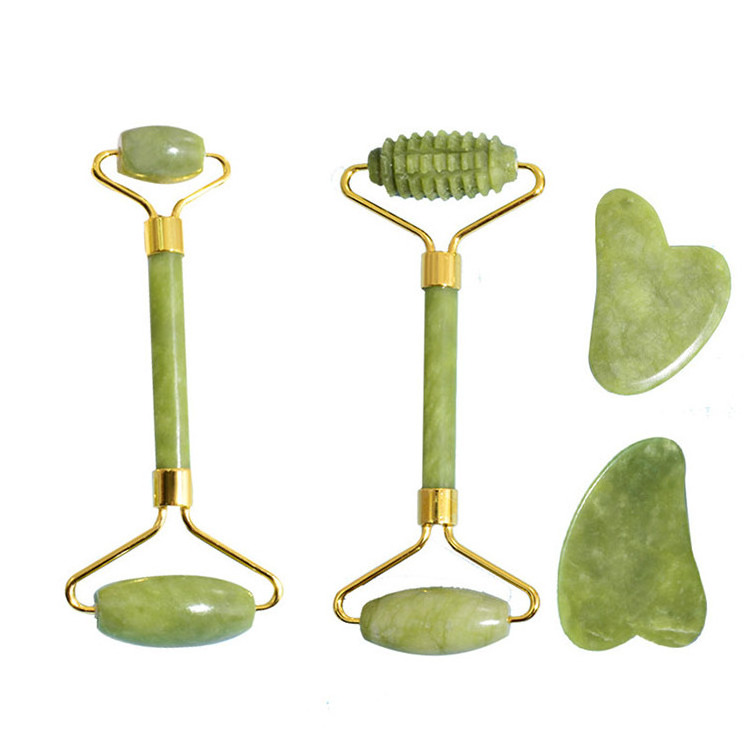 Natural green Jade Roller Scrapping Board Box set beauty facial care stone guasha tool