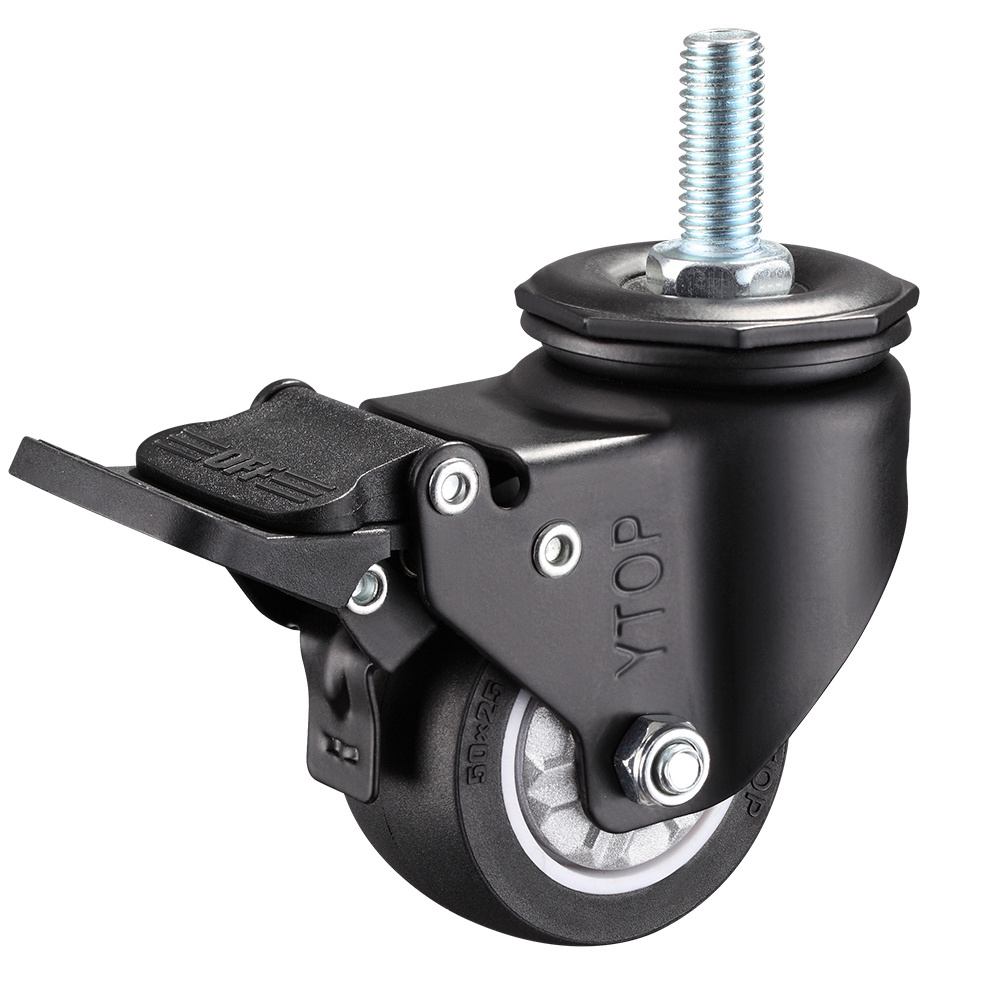 YTOP 1.5 Inch 2 Inch Swivel Caster Wheels Locking Casters Heavy Duty Metric M8 20mm Threaded Stem TPU Caster