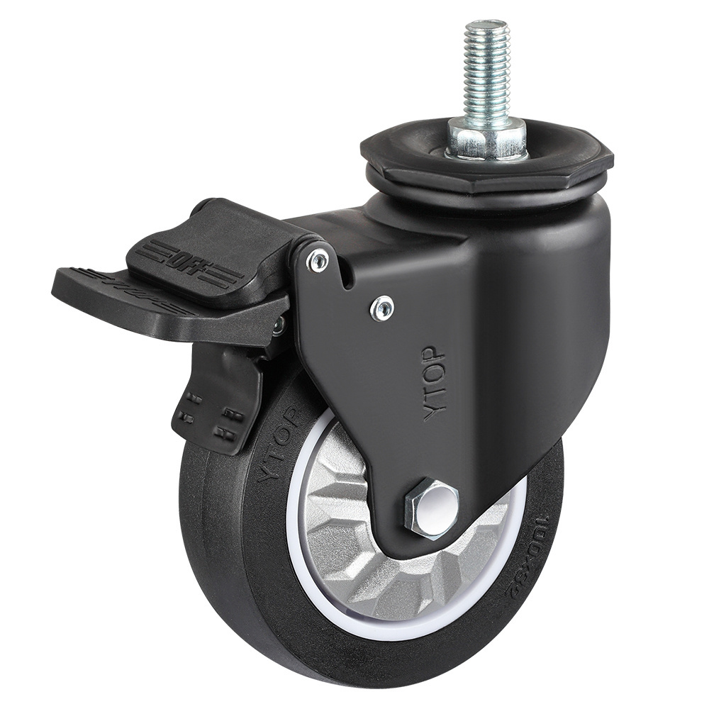 YTOP Caster Wheel Swivel With Brake Transparent Pu  Medium Duty Pu Caster Industrial  Pu Wheel Caster