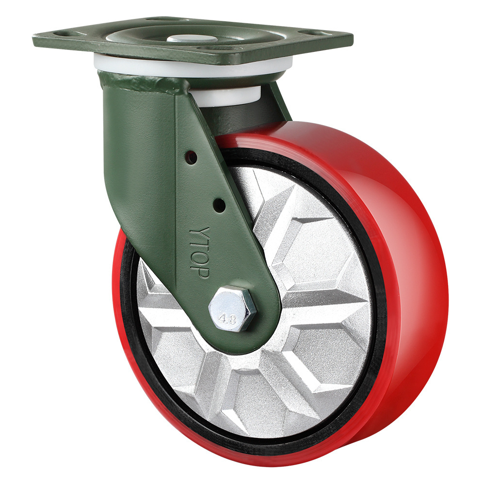 YTOP 8inch 200mm Red PU/PVC heavy duty caster wheel swivel locking casters with double double brake