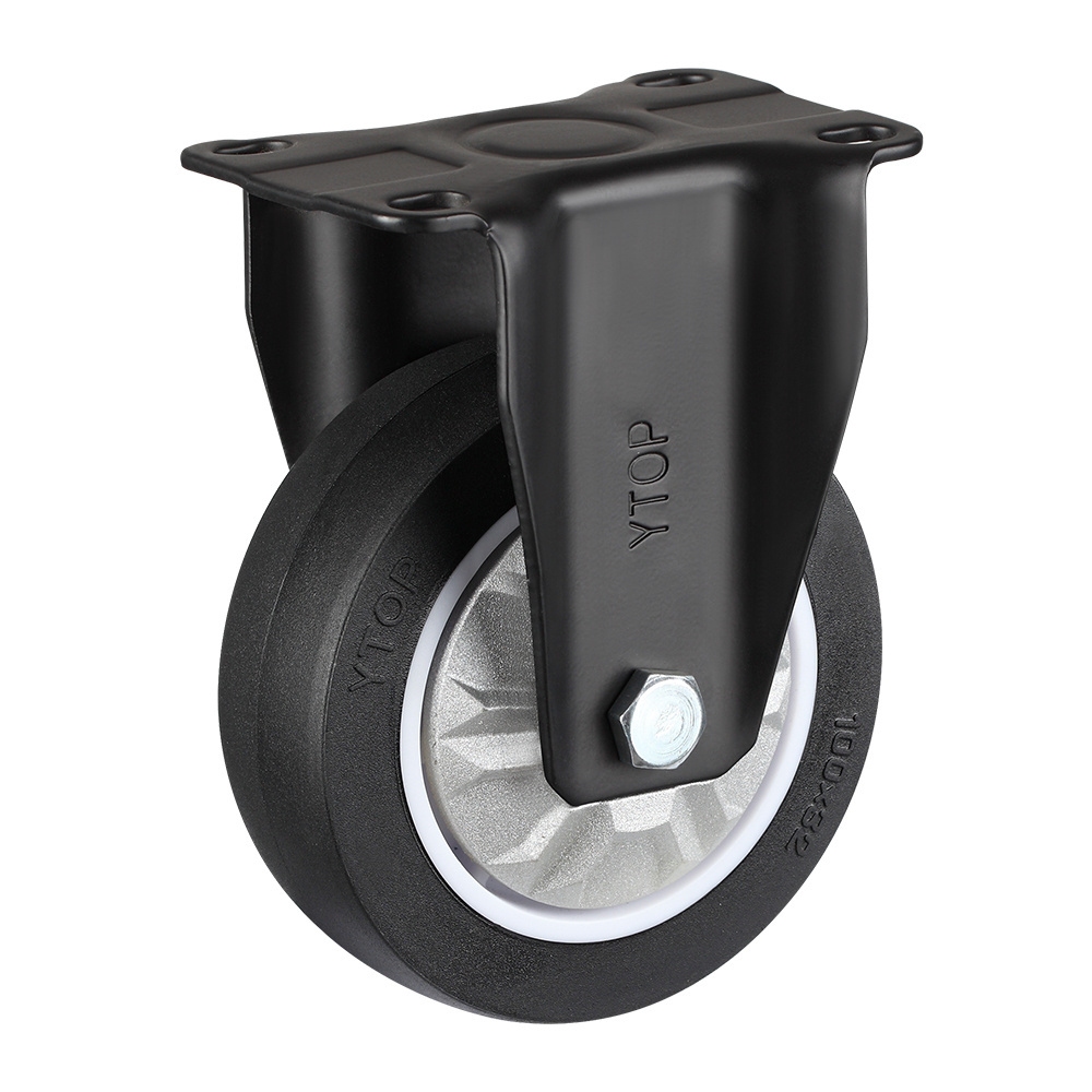 Black PU Supermarket Shopping Cart Small Castor Trolley Locking Industrial Casters Wheels