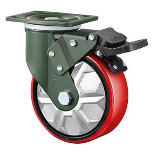 YTOP 8inch 200mm Red PU/PVC heavy duty caster wheel swivel locking casters with double double brake