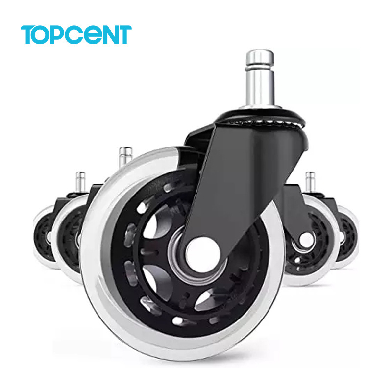 TOPCENT 3 inch 11/22 10/22 stem white roller polyurethane swivel office chair caster wheels for chair