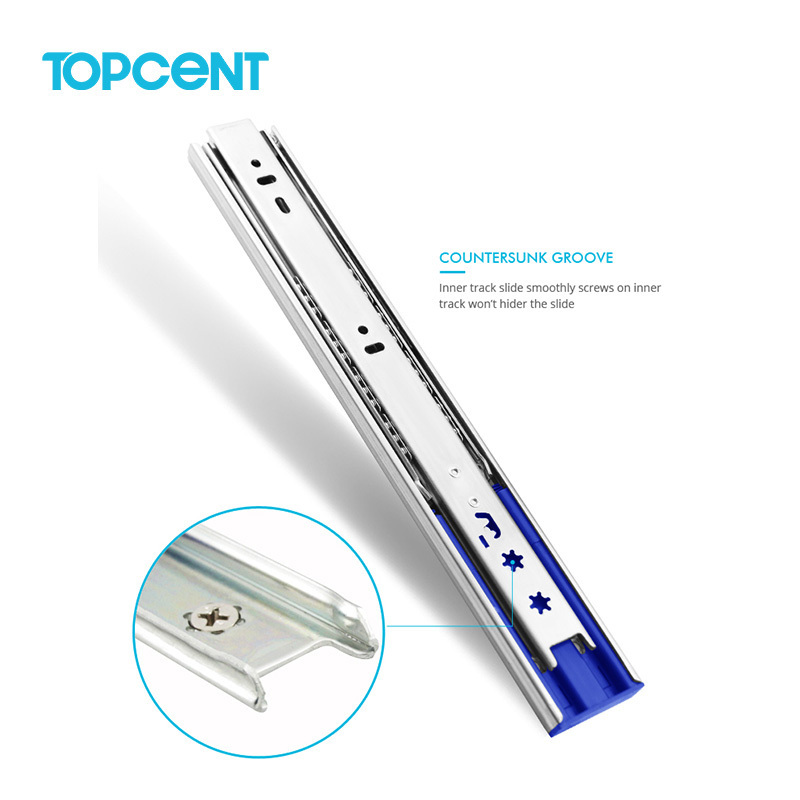 TOPCENT 35/45mm telescopic channel soft close Ball Bearing Drawer Slide for Furniture drawer slide rail