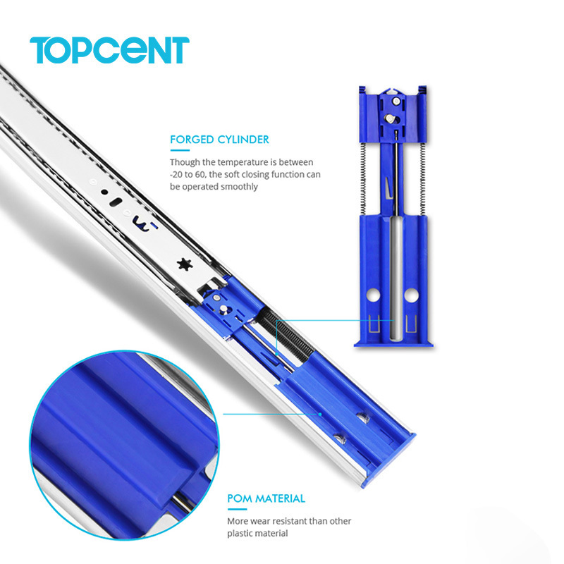 TOPCENT 35/45mm telescopic channel soft close Ball Bearing Drawer Slide for Furniture drawer slide rail