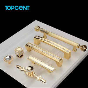 TOPCENT Furniture luxury gorgeousness Cabinet Drawer Pulls square tetragonum Gold crystal handle