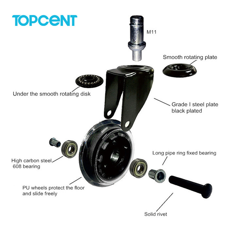 TOPCENT Soft Safe Rollers Furniture Hardware Office Chair Transparent Pu Caster Wheel 3 Inch Swivel Rubber Caster