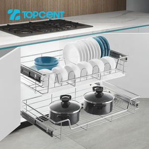 TOPCENT stainless steel kitchen cabinet cupboard pull out drawer wire storage baskets