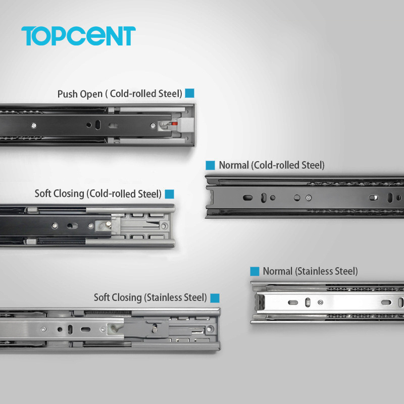 TOPCENT correderas telescopicas full extension cabinet drawer channels soft closing drawer slides