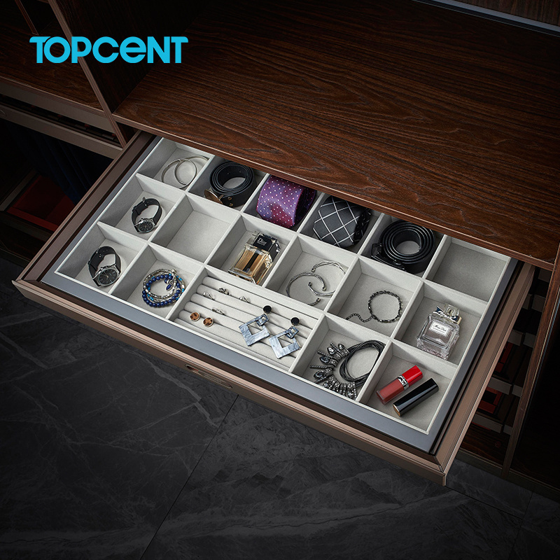 Topcent grey functional wardrobe fittings closet soft closing storage box for wardrobe