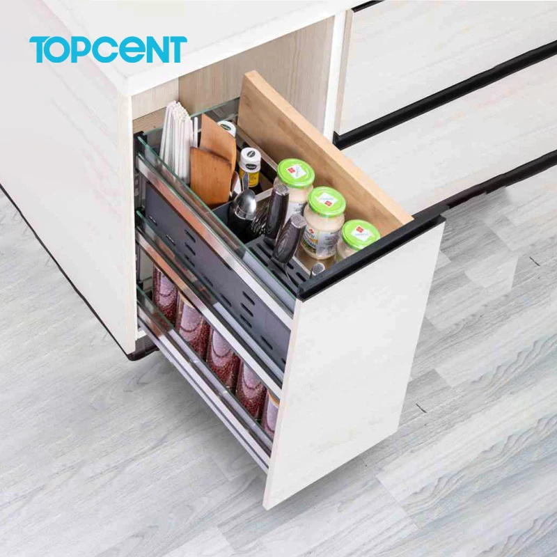 Topcent  Kitchen Storage Rack Pull Out Cabinet Hanging Wire Basket Slide Out Storage Holders 2 Tier Black Metal