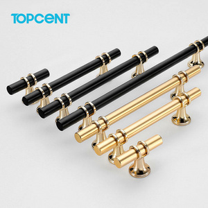 TOPCENT Luxury Black Gold  Kitchen Door Pull Satin Brass T Bar aluminum furniture handle for cabinet