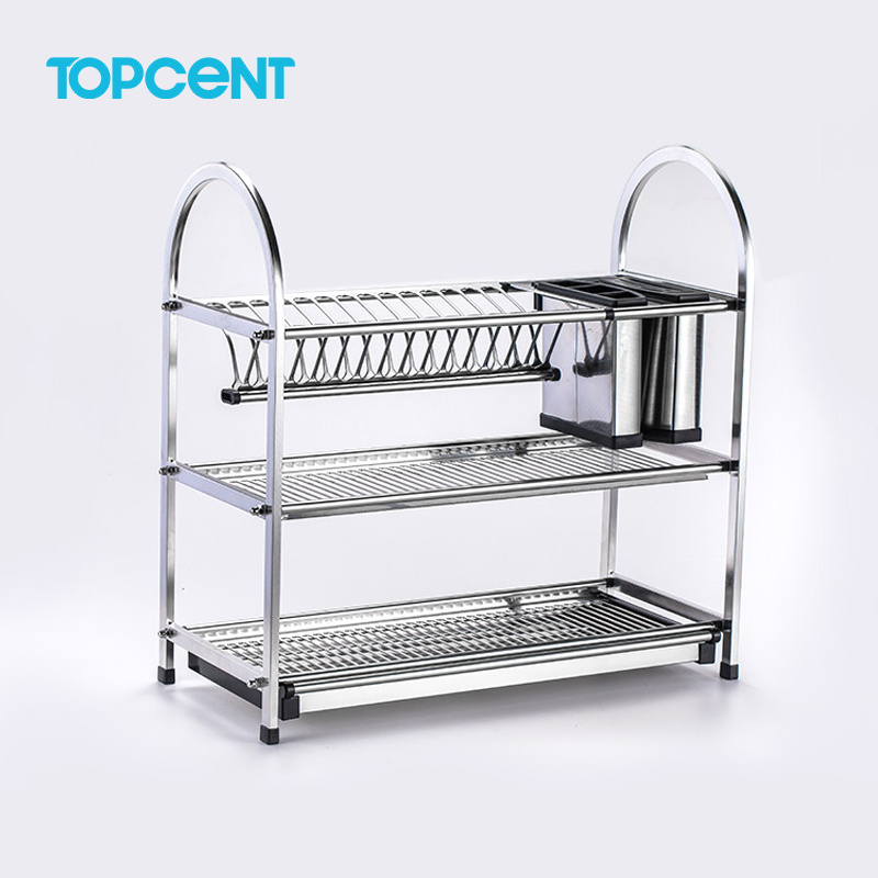 TOPCENT kitchen stainless steel 3 tier dish rack storage racks