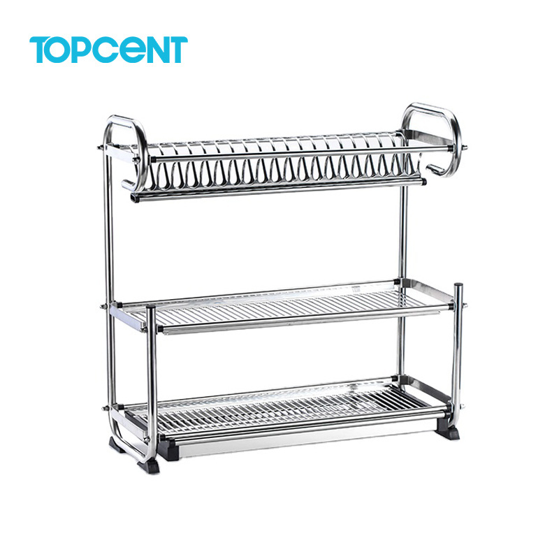 TOPCENT Kitchen Metal Iron 3 Tier Dish Rack with Utensil Holder Cup Holder Dish Drainer for Kitchen Counter Top