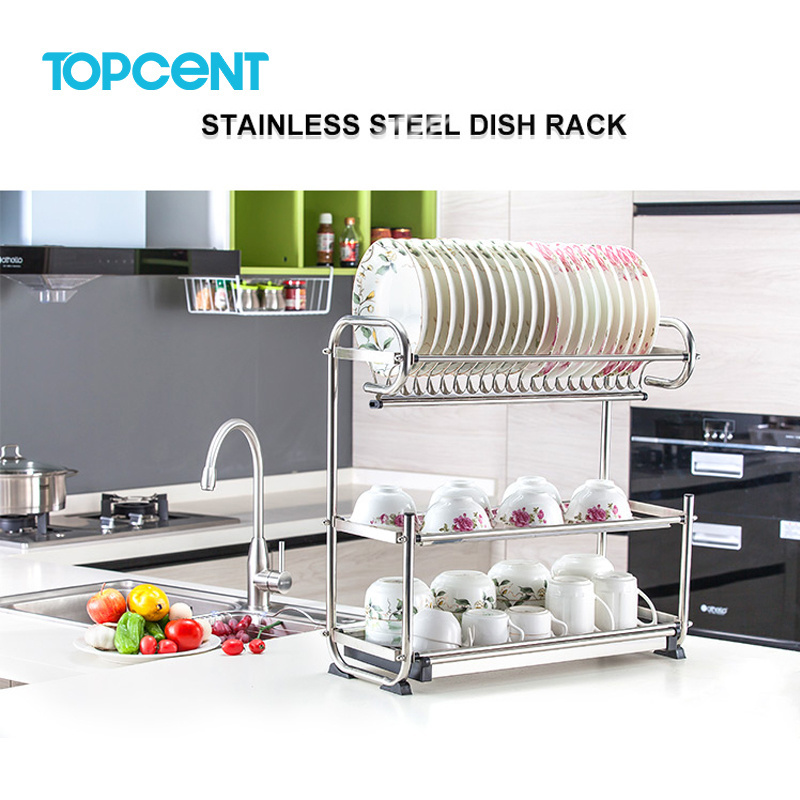 TOPCENT Kitchen Metal Iron 3 Tier Dish Rack with Utensil Holder Cup Holder Dish Drainer for Kitchen Counter Top