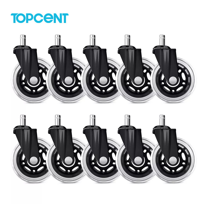 TOPCENT Soft Safe Rollers Furniture Hardware Office Chair Transparent Pu Caster Wheel 3 Inch Swivel Rubber Caster