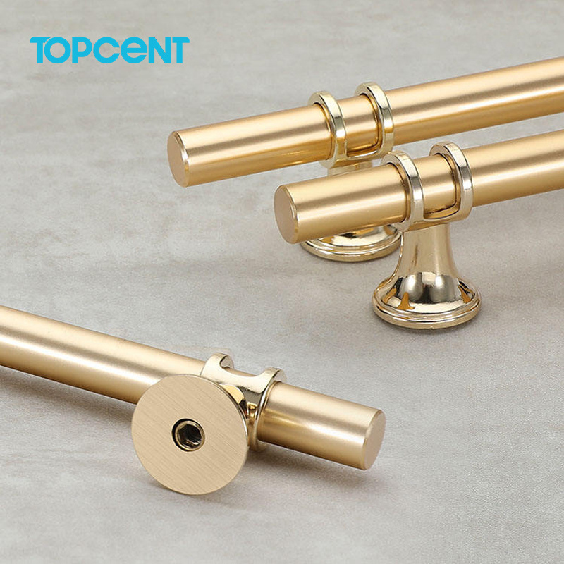 TOPCENT Luxury Black Gold  Kitchen Door Pull Satin Brass T Bar aluminum furniture handle for cabinet