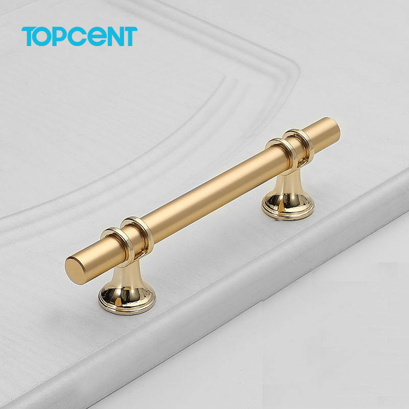 TOPCENT Luxury Black Gold  Kitchen Door Pull Satin Brass T Bar aluminum furniture handle for cabinet