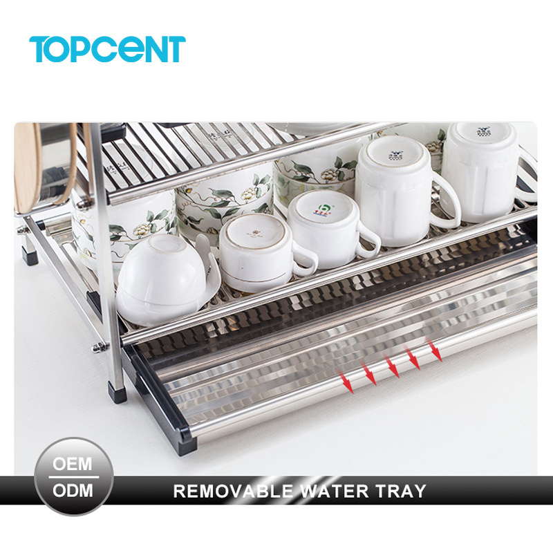 TOPCENT kitchen stainless steel 3 tier dish rack storage racks