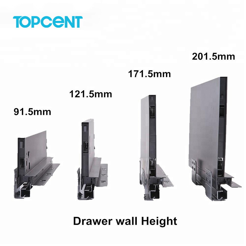 TOPCENT Soft Closing Metal Box Drawer Slide Elegant Slim Tendem Box Kitchen Drawer System for Furniture Cabinet Drawer