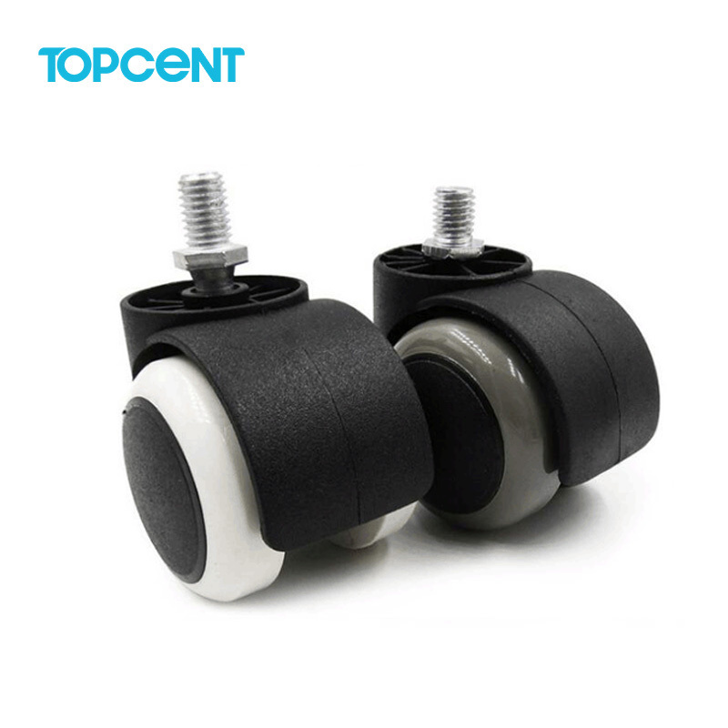 TOPCENT 1.5 Inch Diameter Black Small Threaded Caster Plastic Castor Replacement Wheel for Furniture