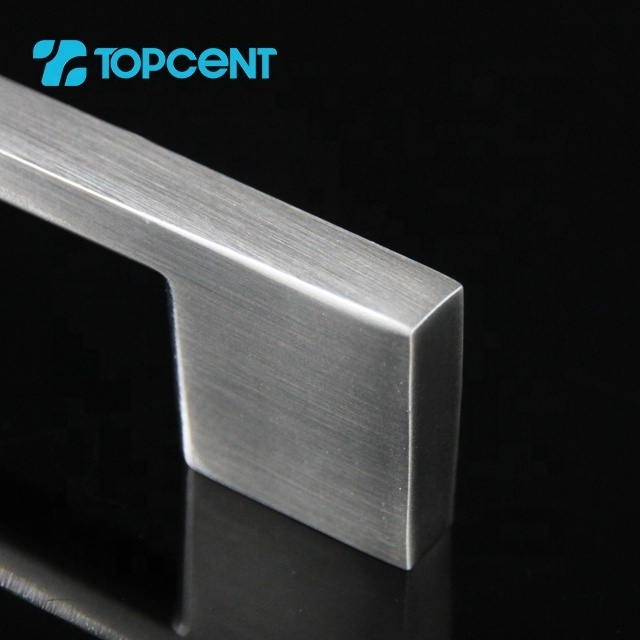 Topcent Solid Kitchen Cabinet Bar Pull Modern Thin Profile Drawer/Door Hardware Satin Nickel Aluminum Door Handle