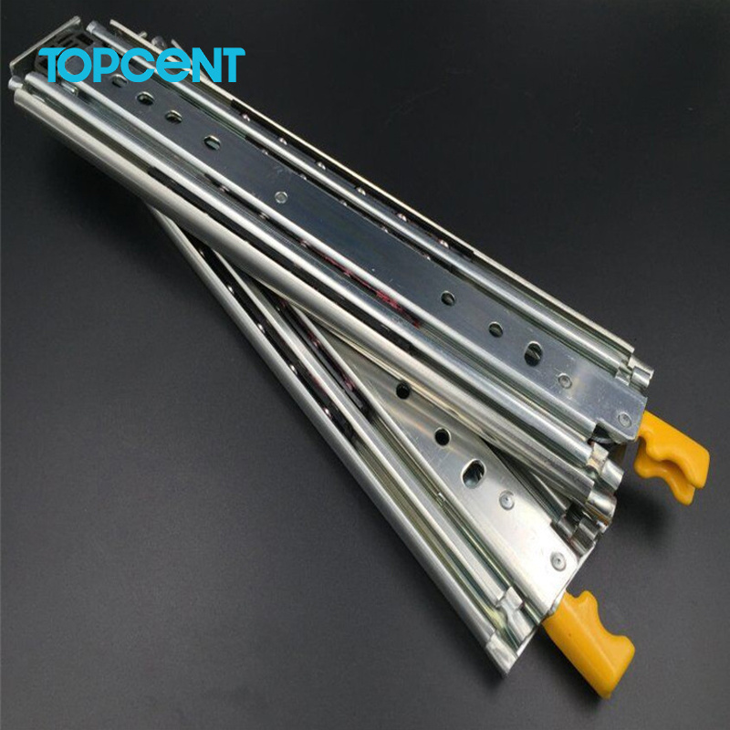 Topcent Hardware Fittings 76mm Wide Solid Steel Drawer Slides Industrial Long Heavy Duty Ball Bearing Slide with lock