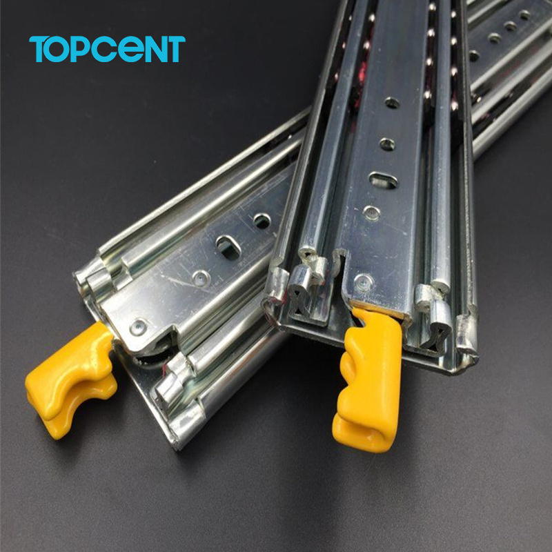 Topcent Hardware Fittings 76mm Wide Solid Steel Drawer Slides Industrial Long Heavy Duty Ball Bearing Slide with lock