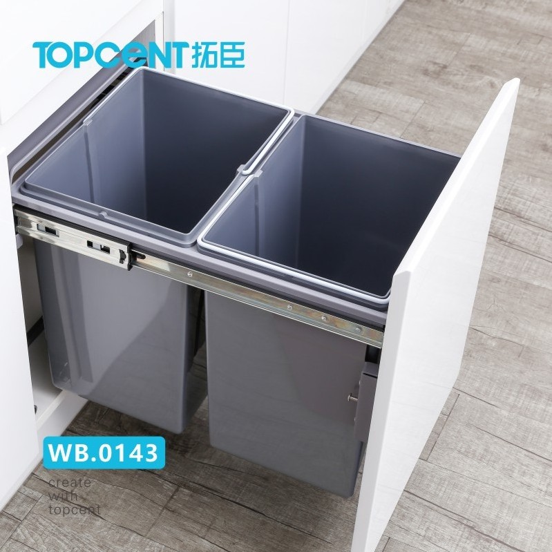 Topcent High Quality Pull Out Trash Can Under Cabinet Double Sliding Trash Bin Kitchen Plastic Pullout Trash Bins with drawer