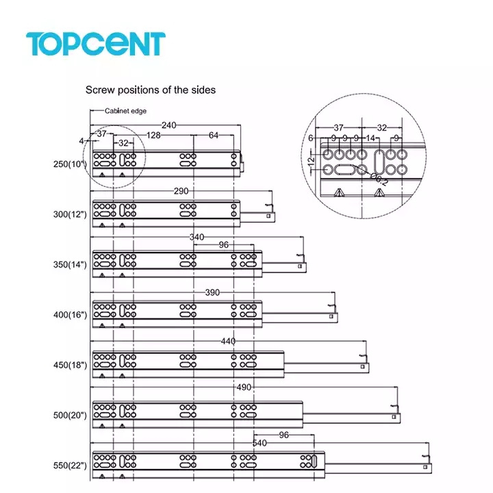 Tocpent 27mm Side Mount Ball Bearing Drawer Runners Telescopic Channel Plastic Furniture Drawer Slides