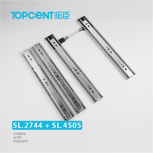 Topcent Ball Bearing Self Closing Telescopic Channel Full Extension Anti-tilt Heavy Duty Interlock Drawer Slides