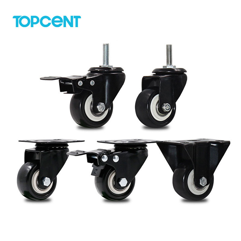 TOPCENT Hot Sale 2/3/4 Inch Light Duty Furniture casters Office Chair PU Caster Wheels OEM