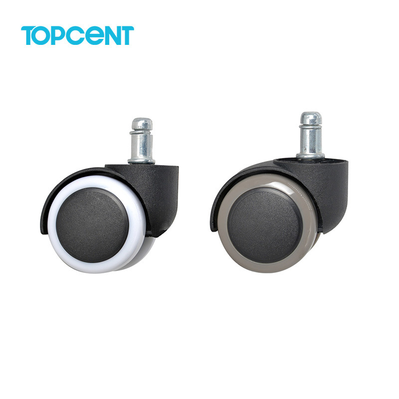 TOPCENT 2 inch white PU Nylon Chair Leg Casters Swivel stem Furniture Castor Office Chair Caster