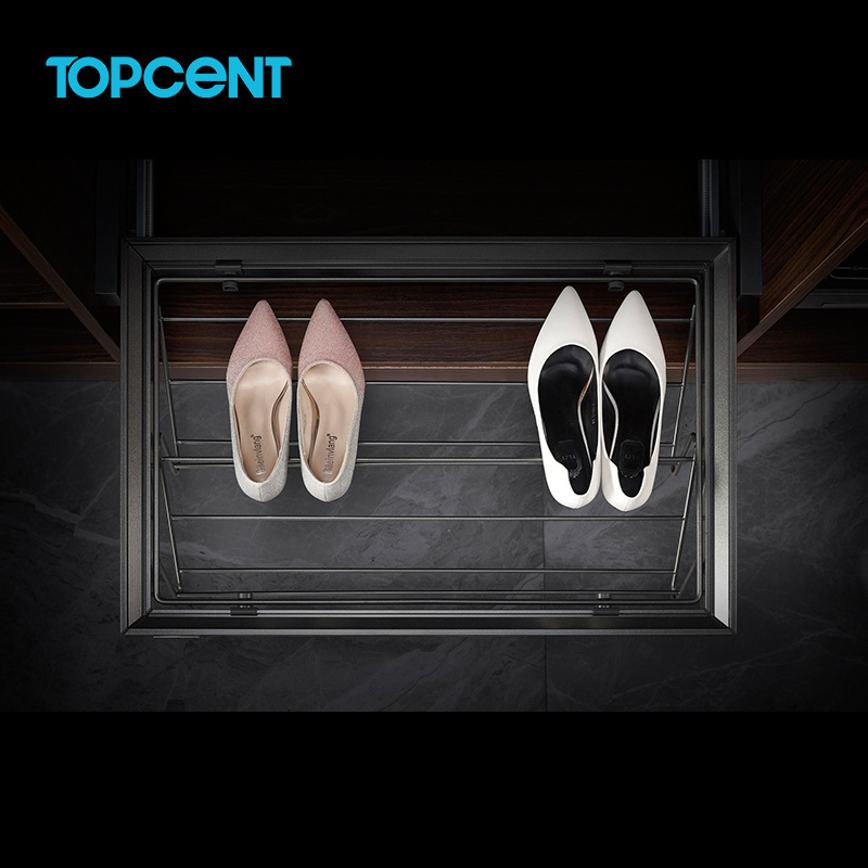 TOPCENT MA.1304 Adjustable Wardrobe Accessories Pull Out Shoe Rack with Soft Close Slide for Wardrobe Space Saving