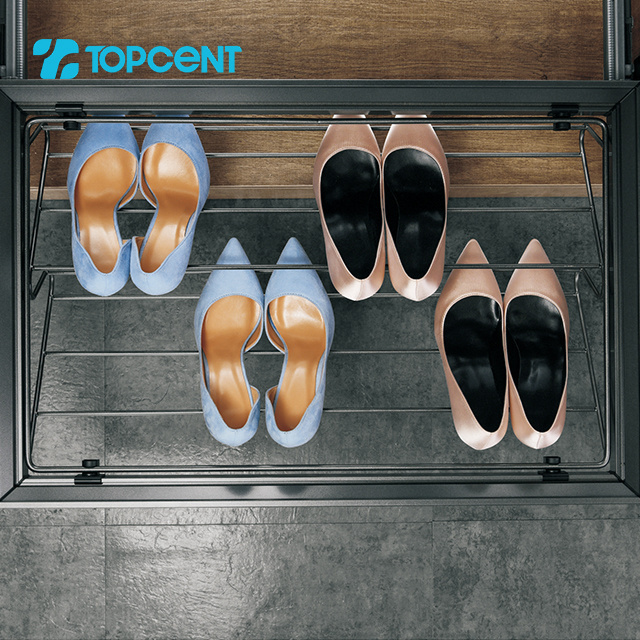 TOPCENT MA.1304 Adjustable Wardrobe Accessories Pull Out Shoe Rack with Soft Close Slide for Wardrobe Space Saving