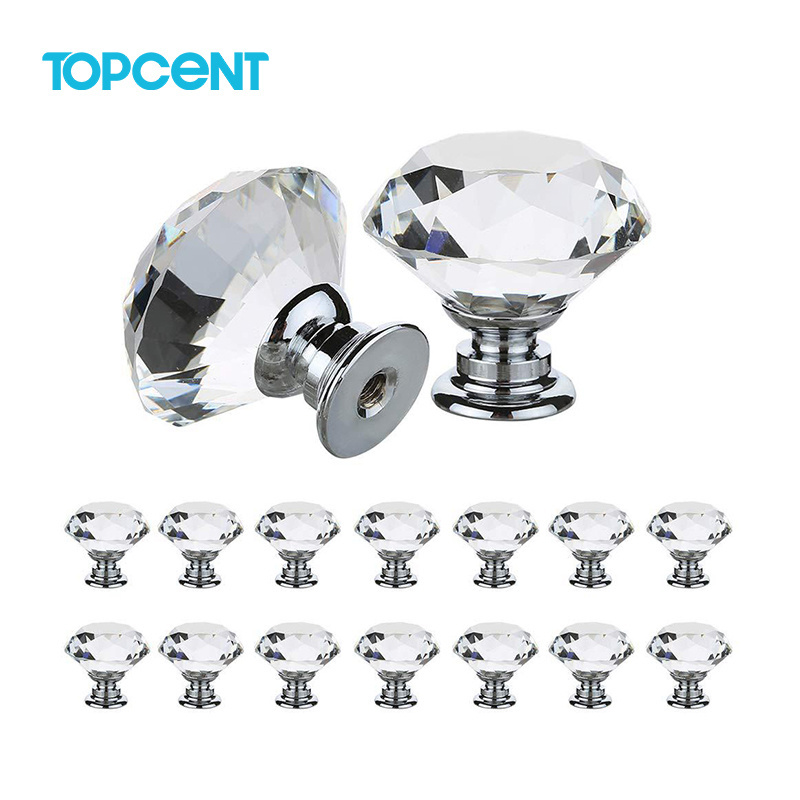 Topcent Crystal Pulls Bedroom Simple Office Bathroom Glass Door Knobs Diamond Drawer Cabinet Furniture Kitchen Handle Knob