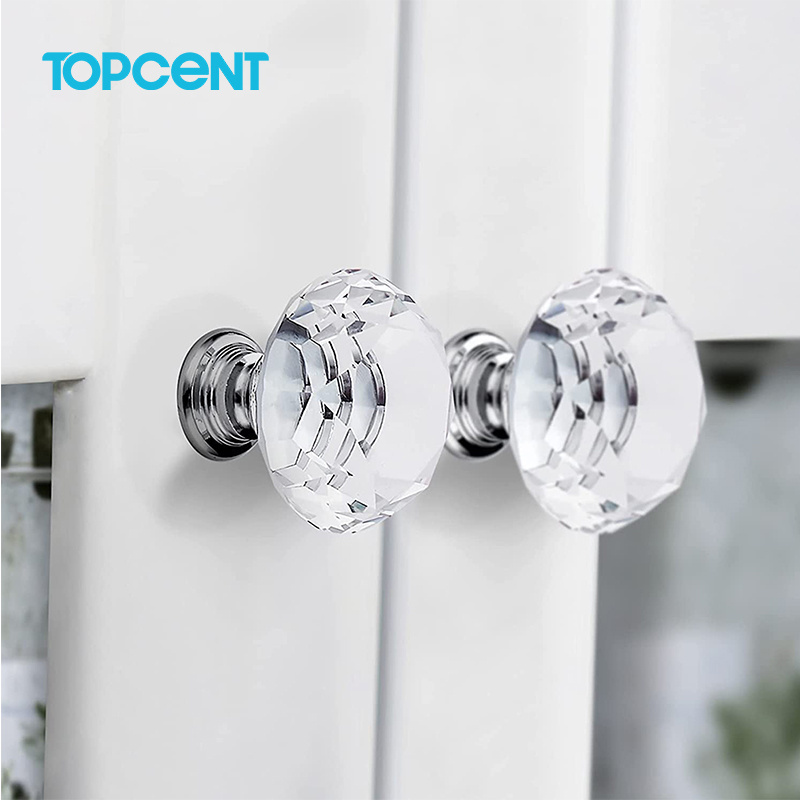 Topcent Crystal Pulls Bedroom Simple Office Bathroom Glass Door Knobs Diamond Drawer Cabinet Furniture Kitchen Handle Knob