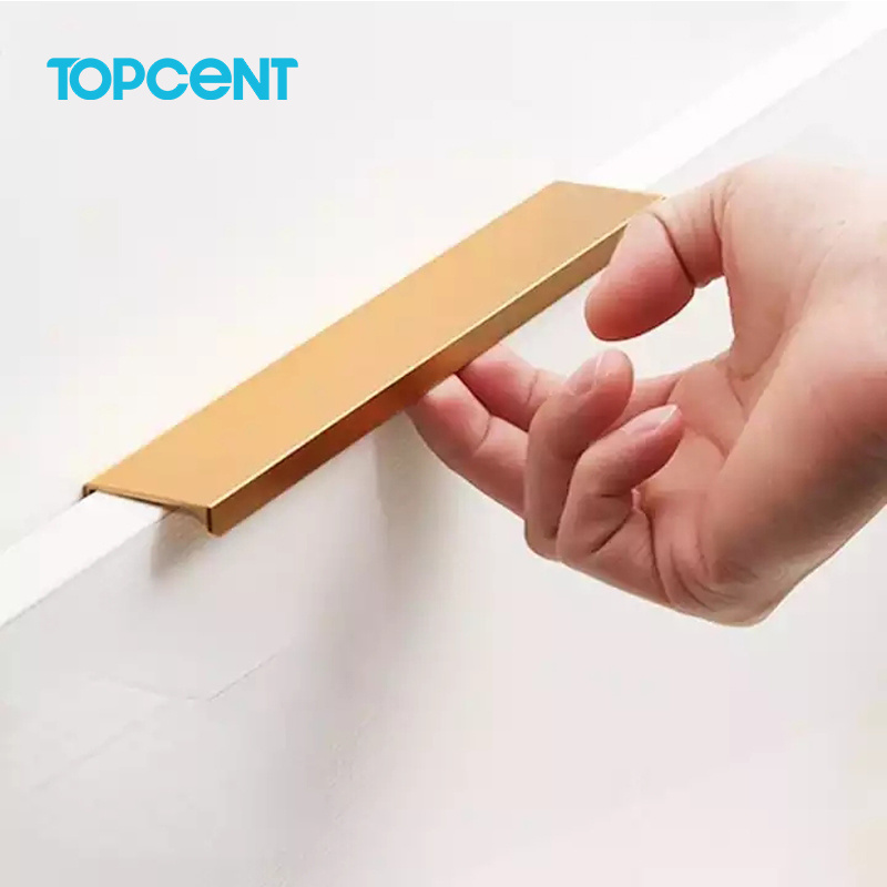 Topcent Wardrobe Handle Furniture Kichen Drawer Cabinet Pull No Punching Invisible Aluminum Alloy Black Long Handles