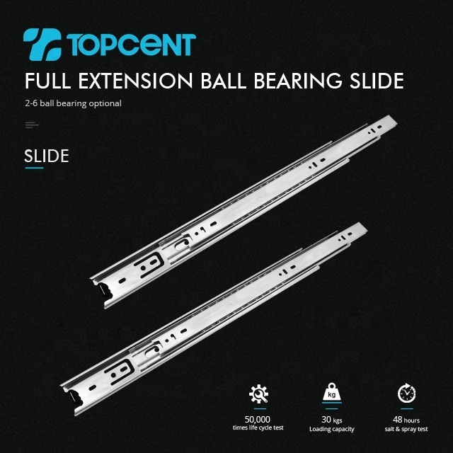 Topcent 3-Fold Type Drawer Slide 45mm Clip Type Stainless Steel Soft Closing Telescopic Slide Ball Bearing Drawer Slide Rail