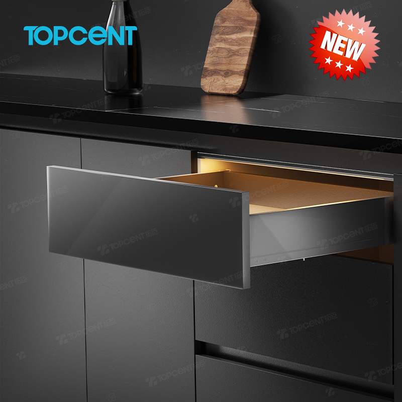 TOPCENT Ultra Thin Slim Metal Box Drawer Slide Modern 4D Adjustable Slim Drawer Box System for Kitchen Cabinet use