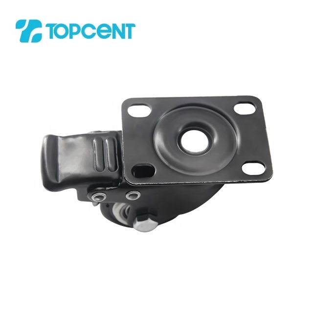 TOPCENT wholesale 1.5 inch PU furniture office lockable office chair caster with brake