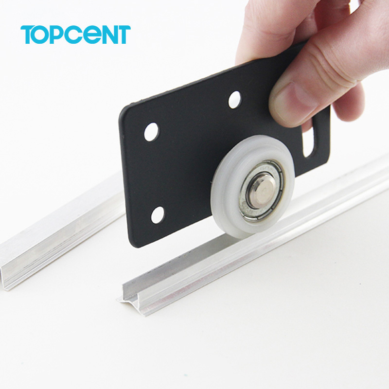 Topcent Modern Design Black Rectangular Metal Plate Sliding Door Roller Cabinet Hardware for Drawer Slides and Wardrobe