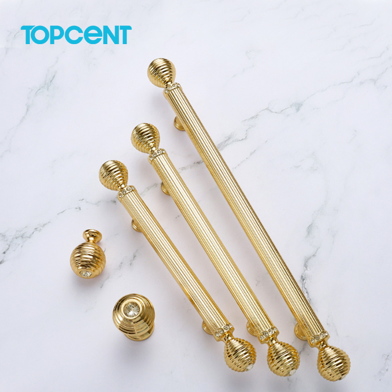 Topcent Crystal Handle Cabinet Knobs Gold Kitchen Cabinet Handles Door Drawer Knobs Wardrobe Pulls