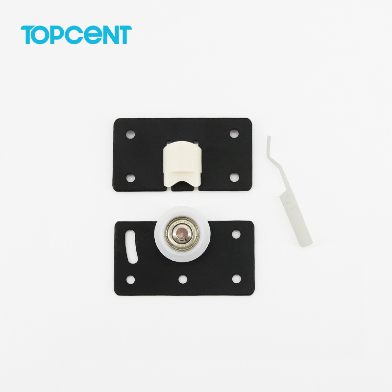 Topcent Modern Design Black Rectangular Metal Plate Sliding Door Roller Cabinet Hardware for Drawer Slides and Wardrobe