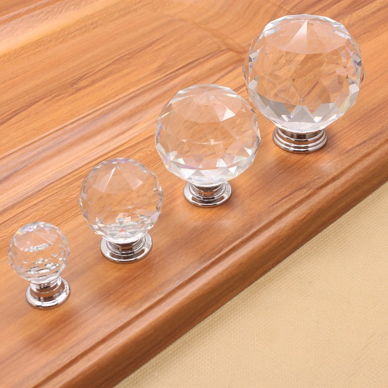 Topcent NAIERDI 20mm/30mm/40mm Round Diamond Crystal Glass Knobs Cupboard Pulls