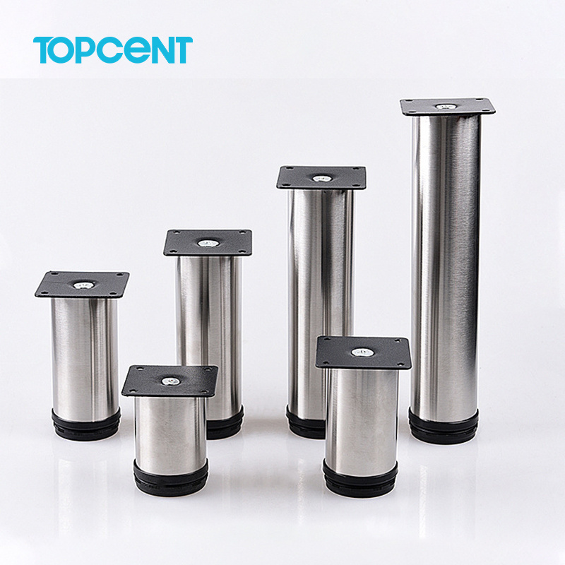 TOPCENT Metal Foot Sofa TV Bed Silver Cabinet Sofa Legs Furniture Feet Kitchen Adjustable Round  Stainless Steel Legs