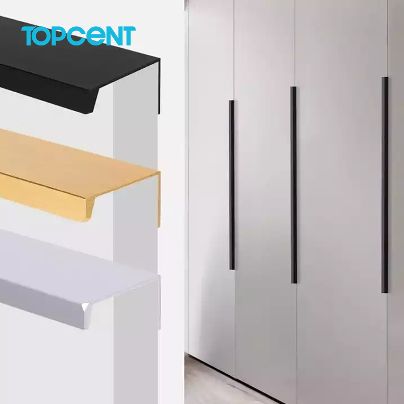 Topcent Wardrobe Handle Furniture Kichen Drawer Cabinet Pull No Punching Invisible Aluminum Alloy Black Long Handles