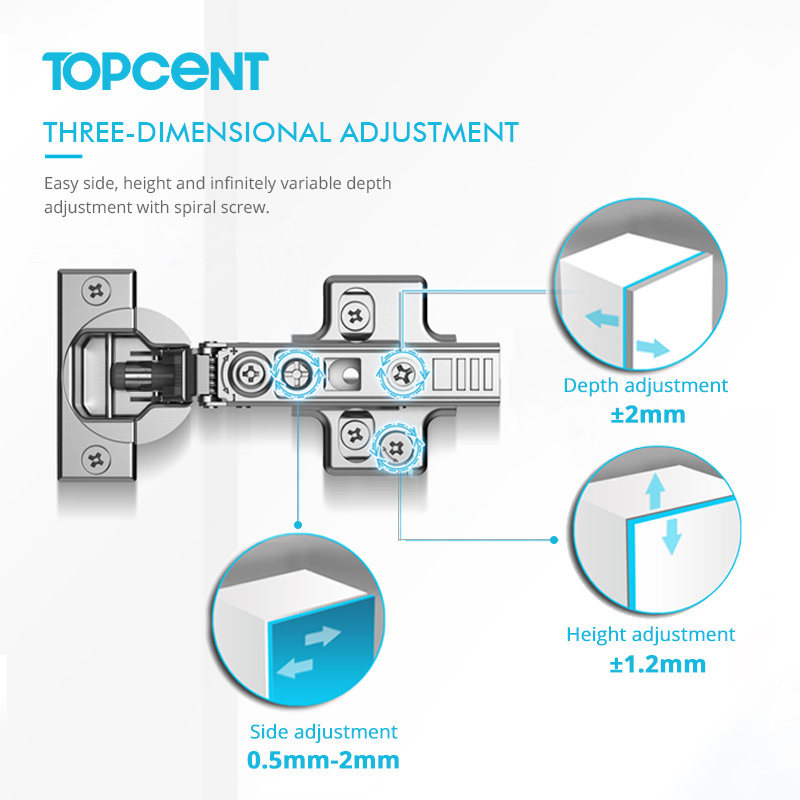 Topcent 35mm cup Buffering Two Way 3D 4D Hinge Soft Close Hydraulic Steel Kitchen Cabinet Door Concealed Furniture Hinge