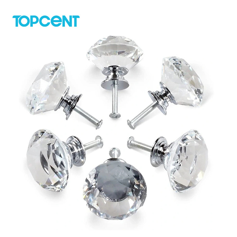 Topcent Crystal Pulls Bedroom Simple Office Bathroom Glass Door Knobs Diamond Drawer Cabinet Furniture Kitchen Handle Knob